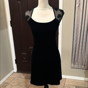Vintage Black Velvet Sheer Mini Dress